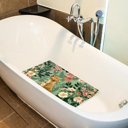Bath Tub Shower Mat, Washable Bathtub Floor Mats, Suction Cups and Drain Holes to Keep Tubs Clean, Soft on Feet, Bathroom Essentials, 26.8x15.1 Inch, Dog Flower - color: Multi 14