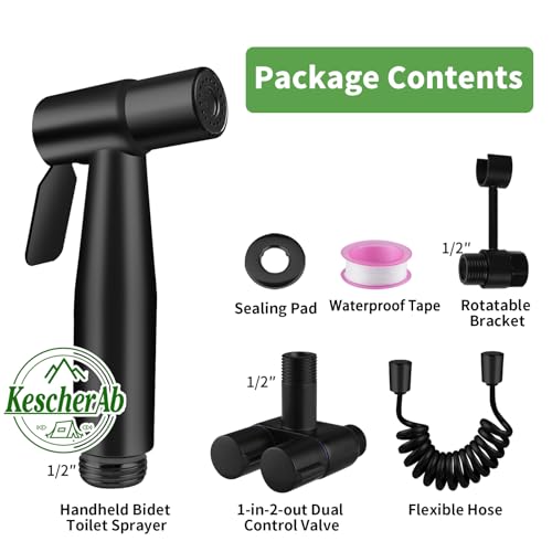Handheld Toilet Bidet Sprayer for Toilet | Adjustable Water Pressure Control with Complete Bidet Spray Hoses Kit for Feminine Wash, Cloth Diaper Sprayer for Baby Wash - color: Black