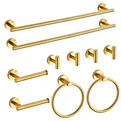 Brushed Gold Bathroom Hardware Set 10 Piece with Towel Racks for Bathroom, SUS304 Stainless Steel Bath Towel Bar Set, 24 Inch Wall Mounted Accessories Kit… - color: Brushed Gold-10pcs