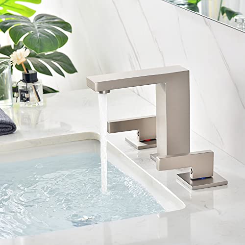sumerain 8 Inch Widespread Brushed Nickel Bathroom Faucet 2 Handles Lavatory Faucet with Quick Install Hose - color: Brushed Nickel