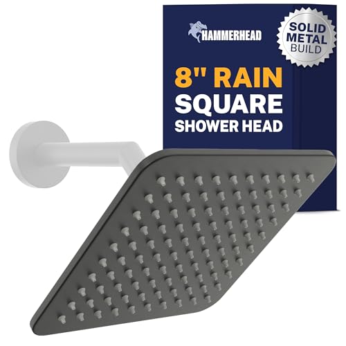 HammerHead Showers Solid Metal 8 Inch Square Rainfall Shower Head, High Flow Shower Head Optimized for Pressure, Matte Black, 2.5 GPM - color: Matte Black