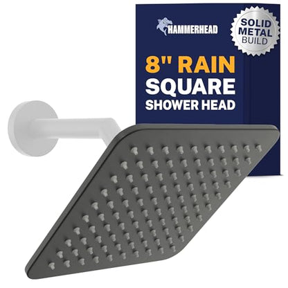 HammerHead Showers Solid Metal 8 Inch Square Rainfall Shower Head, High Flow Shower Head Optimized for Pressure, Matte Black, 2.5 GPM - color: Matte Black