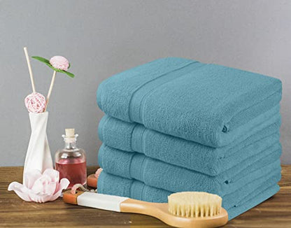 Towel and Linen Mart 4 Pieces Bath Towel Sets - Teal - 2 ply Low Twist Luxurious,Quick Dry, Extra Absorbent, 100% Ring Spun Cotton 600 GSM (27 x 54, Pack of 4) - color: Teal