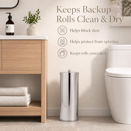 [2023 Upgraded Version] HUJI Rust Resistant Stainless Steel Toilet Paper Roll Canister Holder w/Removable Base for Bathroom Storage (1 Pack, Toilet Paper Canister) - color: Stainless Steel