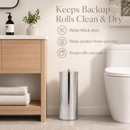 [2023 Upgraded Version] HUJI Rust Resistant Stainless Steel Toilet Paper Roll Canister Holder w/Removable Base for Bathroom Storage (1 Pack, Toilet Paper Canister) - color: Stainless Steel