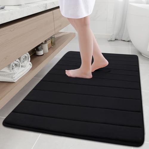 Buganda Memory Foam Bath Mat 44 x 32, Ultra Soft Absorbent Bathroom Rugs | Black, Machine Washable Quick Dry Bath Mats for Bathroom Floor, Shower and Tub, Home Decor Accessories - color: Black, size: 44" X 32"