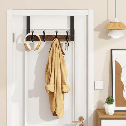 Homode Over The Door Hooks Heavy Duty, Wood Over Door Hanger Hook with Coat Hooks for Hanging Towels, Clothes, Hats, Bags - Rustic Brown Black - color: Rustic Brown