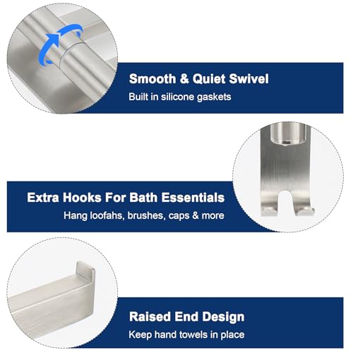 NearMoon Swivel Towel Rack, 13.8" Thicken 304 Stainless Steel 4-Arm Towel Bar, Space Saving Wall Mounted Towel Holder with Hook, Rustproof Swing Out Towel Hanger for Bathroom, Square (Brushed Nickel) - color: Brushed Nickel, size: 13.8 Inch-Squ