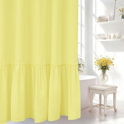 Seenus Bright Yellow Ruffle Shower Curtain with Waterproof TPU Backed, Soft Microfiber French Country Ruched Shower Curtain, 72 x 72 Inch Bathroom 2 in 1 Washable Fabric Shower Curtain with TPU Lining - color: Ruffled - Yellow, size: 72"W x 72"L (Pack of