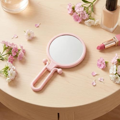 Magnifying Handheld Mirror Double Sided, Travel Makeup Hand Mirrors with 1X 2X Magnification, Small Hand/Desk Vanity Mirror (1Pc Pink) - color: 1pc Pink