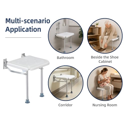 Wall-Mounted Foldable Shower Seat for Seniors | 400 lbs Capacity, Space-Saving Bath Bench for Seniors, Pregnant Women & Mobility Impaired, Non-Slip Feet, Drainage Holes