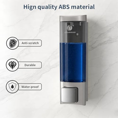 Manual Soap Dispenser Wall Mount, 6.76oz/200ml, No Drill, with Key, Silver | Shampoo Conditioner Body Wash Dispenser, Leak-Proof, Refillable, Home Kitchen Guest Bathroom Washroom Laundry Room Garage RV - color: Silver
