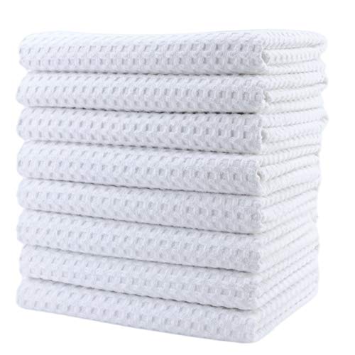 POLYTE Ultra Premium Microfiber Kitchen Dish Hand Towel Waffle Weave, 8 Pack (16x28 in, White) - color: White, size: 16x28 in