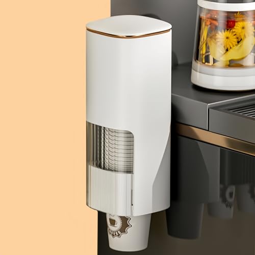 HAN SHENG Cup Dispenser, Holds 40 Cups, for 5-7.3cm Mouth Diameter Cups Only, Wall Mount Paper Cup Holder with Dust Cover for Bathroom, Kitchen, Office (White)