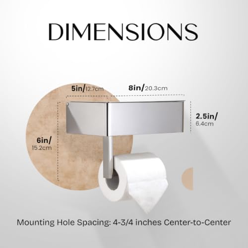 Day Moon™ - Toilet Paper Holder with Shelf - Modern Roll Holder for Bathroom - 1 Pack - Wall Mount - with Storage, Polished Chrome - color: Polished Chrome