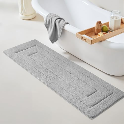 GRANNY SAYS Gray Bathroom Rug Mat, Bath Mats for Bathroom Non-Slip, Super Soft and Water Absorbent, Extra Large Bath Rugs, Microfiber Bath Rugs for Floor, Tub and Shower, 59" x 20" - color: Grey, size: 1'8" x 5' (20" x 60")