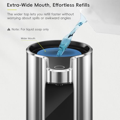 EKO Aroma Pro 13.5 fl oz Touchless Automatic Liquid Soap Dispenser, Rechargeable Hand & Dish Soap Dispenser for Bathroom and Kitchen, Waterproof, Adjustable Volume Control (Chrome Metallic) - color: Chrome Metallic, size: 13.5 oz (Premium Wireless Chargin