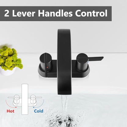 Matte Black Waterfall Bathroom Faucet 4 Inch Centerset,2-Handle | Stainless Steel 3-Hole Deck-Mount Design Includes Supply Lines and Pop-Up Drain for a Complete Vanity Installation - color: Matte Black
