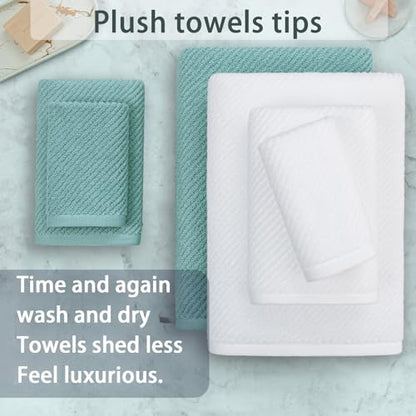 VOOVA & MOVAS 6PC Towel Set, 100% Cotton, Aqua Teal White | 2 Large Bath 30x56 In,2 Hand 18x28 In, 2 Washcloths 13x13 In, Soft, Quick Dry, Thick, Bathroom Essentials - color: Jack Frost + White Mixed, size: 6 PC Bathroom Towel Set
