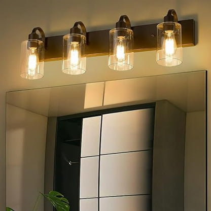 Emliviar 4-Light Bathroom Vanity Light - Farmhouse Bathroom Wall Lighting, Oil Rubbed Bronze Finish with Clear Glass, YCE237B-4W ORB - color: Oil Rubbed Bronze - Clear Glass, size: 4-Light
