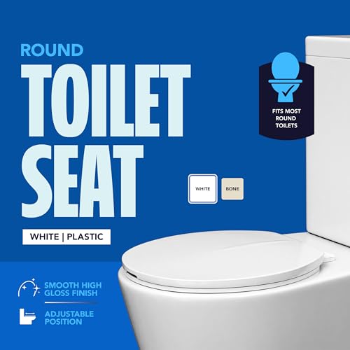 HIGHCRAFT Premium Round Toilet Seat with Adjustable Hinges - Molded Plastic Toilet Seat - Fits Standard Round Toilets - Round Seat in White - color: White, size: Round
