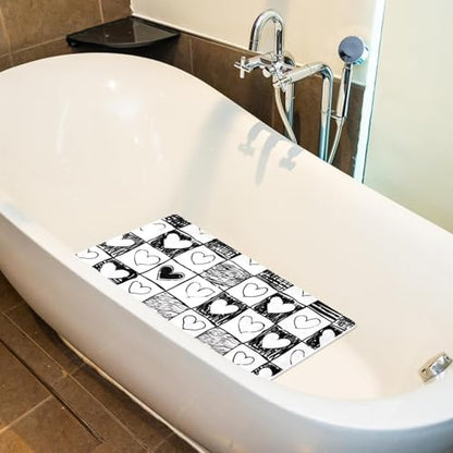 Doodle Checkerboard Texture with Hearts Bath Tub and Shower Mats, Non Slip Bathmat with Drain Holes and Suction Cups for Bathroom Floor, 15.1 x 26.8 Inch - color: Multi 09