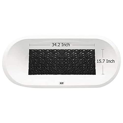 Extra Long Pebble Bath Tub Shower Mat 34.2 x 15.7, Bathmat Non-Slip with Suction Cups, Machine Washable, Bathroom Mats, Smooth/Non-Textured Surface Only (34.2" x 15.7", Black) | Extra Long Bath Mat for Tub Non Slip, Machine Washable, Shower Mats for Insid