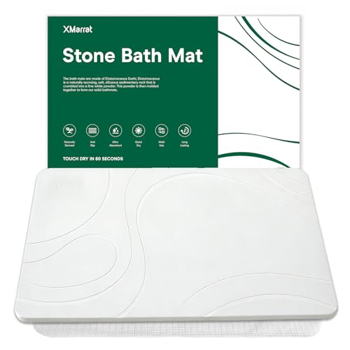 Stone Bath Mat, Diatomaceous Earth Shower Mat, 23.6" x15.4'' | Super Absorbent, Modern Quick Drying Diatomite Bathmats, Non-Slip Base, Easy Clean for Shower Floor & Bathroom (White) - color: White, size: 23.6" x 15.4" (Rectangular)