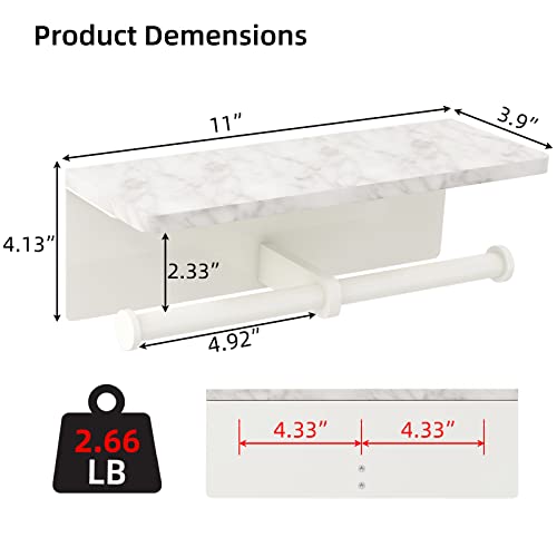 Gypie Double Toilet Paper Holder, Toilet Paper Wall Mount, White Marble | Toilet Paper Holder with Shelf, Stainless Steel Roll Holder for Bathroom Washroom - color: White Double