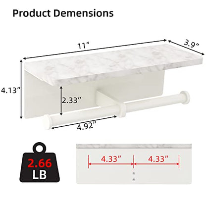 Gypie Double Toilet Paper Holder, Toilet Paper Wall Mount, White Marble | Toilet Paper Holder with Shelf, Stainless Steel Roll Holder for Bathroom Washroom - color: White Double