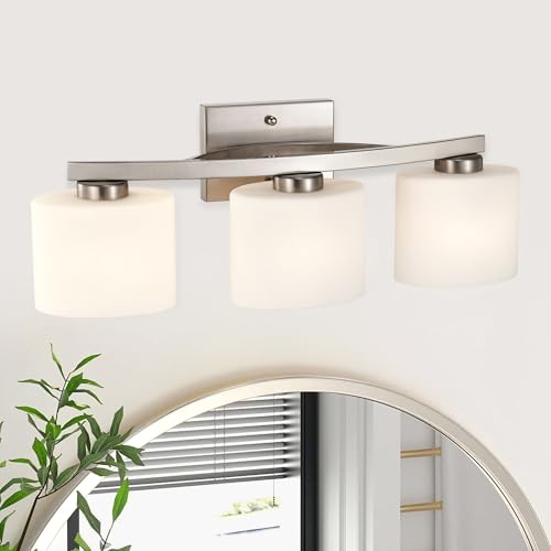 Bathroom Light Fixtures, 3-Light Modern Brushed Nickel Vanity Light Over Mirror, Wall Sconces with Oval-Shaped White Glass Shades for Living Room, Bedroom, Hallway, E26 Base - color: Brushed Nickel