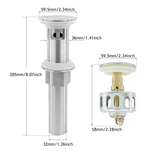 Bathroom Sink Drain,Drain Stopper Bathroom Sink with Overflow,Small Cap Pop Up Drain Assembly with Detachable Strainer Basket,Built-in Anti-Clogging, Stainless Steel Nut Brushed Nickel - color: Brushed Nickel-small Cap, style: With Overflow