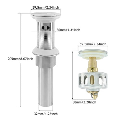 Bathroom Sink Drain,Drain Stopper Bathroom Sink with Overflow,Small Cap Pop Up Drain Assembly with Detachable Strainer Basket,Built-in Anti-Clogging, Stainless Steel Nut Brushed Nickel - color: Brushed Nickel-small Cap, style: With Overflow