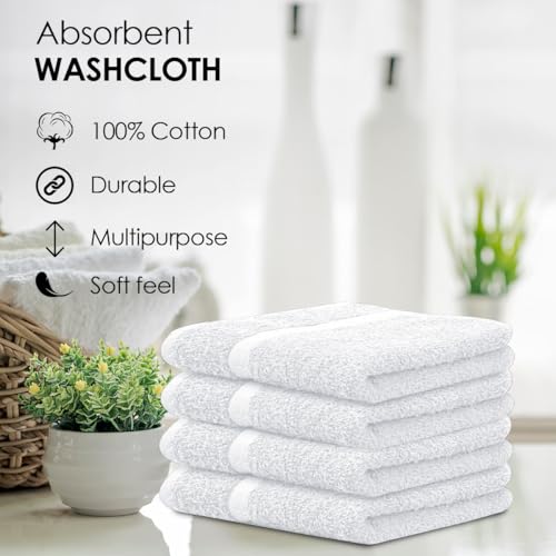 Avalon Towels White Washcloths Bulk Pack of 36 (12x12 inches) - 100% Cotton Washcloths & Face Towels - Highly Absorbent & Soft Wash Cloths for Showering, Wash Rags for Body & Face Cloths - color: White