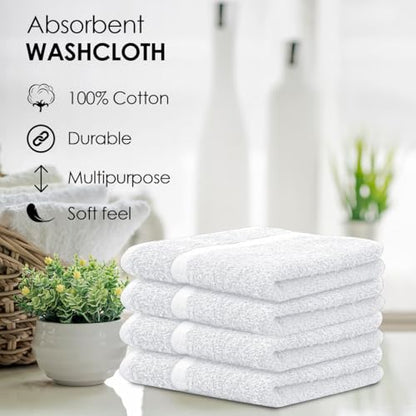 Avalon Towels White Washcloths Bulk Pack of 36 (12x12 inches) - 100% Cotton Washcloths & Face Towels - Highly Absorbent & Soft Wash Cloths for Showering, Wash Rags for Body & Face Cloths - color: White