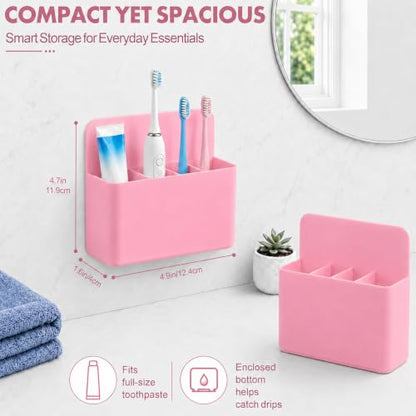 AgePlace 2 Pack Magnetic Toothbrush Holder for Cruise Ship Cabins,Wall Mounted Toothbrush Organizer with 3 Removable Dividers,Travel Must Haves,Cruise Essentials 2026 for Alaska & Caribbean Cruises - color: Pink