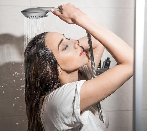 G-Promise Shower Head with Metal Shower Holder and Long Hose | High Pressure, Solid Brass Holder, 6 Spray Settings, 70" to 75" Stainless Steel Hose, Adjustable Angle, Easy DIY - color: Brushed Nickel