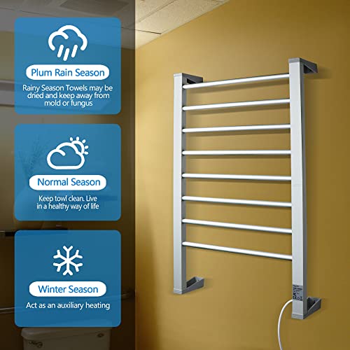 Towel Warmer with Timer,Towel Racks for Bathroom,8 Bar Heated Towel Rack for Clothes Drying,Portable Free Standing Heater,Auto Cut Off Home Electric Heat Dryer,Wall Mount Thermostat Shelf