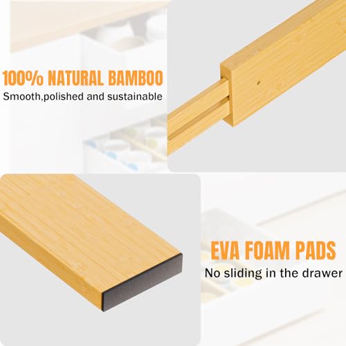 Bamboo Drawer Dividers Organizers, 2.56" High, 17"-21.8" Adjustable, 6 Pack | Expandable Separators, Great for Utensils, Kitchen, Bedroom, Dresser and Office Storage - style: bamboo-6Pack