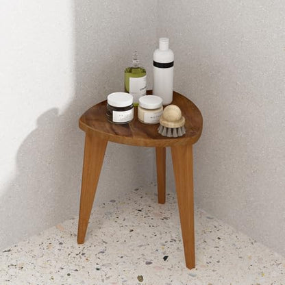 Teak Shower Stool and Foot Rest, Solid Wood Stool Near Bathtub, Small Stool, Plant Stool for Living Room, Bathroom, Bedroom