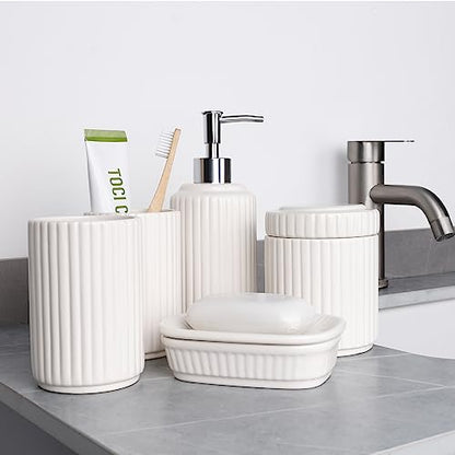 White Bathroom Accessory Set 5PCS, Ceramic Bathroom Accessories Set, Classic Design Bathroom Accessories Sets Complete, Home Apartment Modern Bathroom Decor Vanity Countertop, ANTIS'S HOME