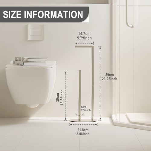 Brushed Nickel Freestanding Toilet Paper Holder with Reserve for Bathroom with Weighted Base, Modern Tissue Roll Holder Stand - color: Brushed Nickel