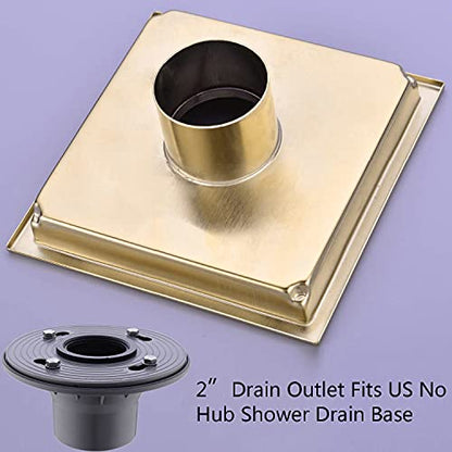 TRUSTMI 6 Inch Square Shower Floor Drain with Removable Grid Grate Cover, SUS 304 Stainless Steel,Brushed Gold - size: Grid Cover