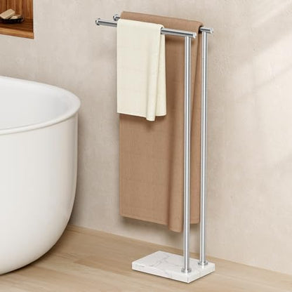 KES Standing Towel Rack, Marble Base, 36" H, L-Shape, Brushed Finish | Equal-height, Heavy 9 lbs Base, 304 Stainless Steel, Anti-Tip & Anti-Loosening, Fits Bath Sheets, No Drilling Required - size: 37 inch (2-tier, Equal Height)
