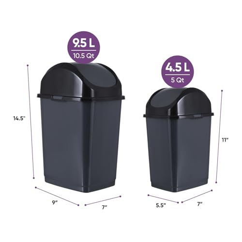 Superio Mini 1.25 Gallon and Small 2.5 Gallon Plastic Trash Cans with Swing Top Lid, Grey Waste Bin for Countertop, Desk, Vanity, Bathroom, 2 Pack (Grey) - size: 1.25 and 2.5 Gallon, style: 2 Pack