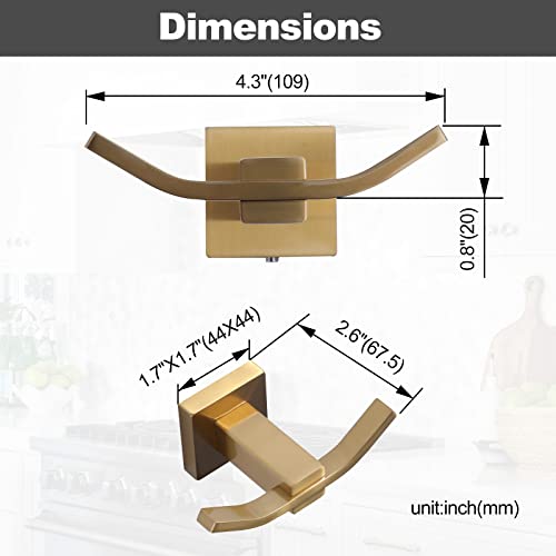 WOWOW Towel Hooks for Bathrooms Gold, SUS304 Stainless Steel Coat Hook, Bathroom Robe Towel Holder, Heavy Duty Robe Hooks, Bathroom Double Towel Hooks for Coats, sponges, Wall Mount - color: Brushed Gold