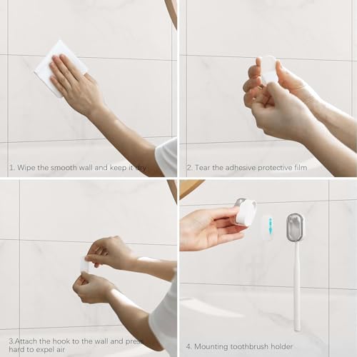 Wall Mounted Toothbrush Holder 4 Pack, with Cover for Bathroom | Automatic Opening & Closing, Dustproof & Waterproof, Self Adhesive, No Drilling, ABS Material, for Family Toothbrush Storage - size: 4-Pack