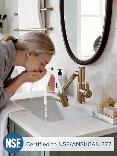 Rotatable Bathroom Faucet with Temperature Display in Fahrenheit (Batteries-Free), 3 Water Outlet Modes, Brushed Copper - color: Brushed Copper