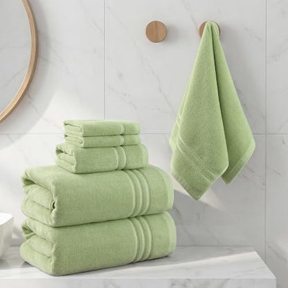 REDKISS Sage Towels Set 6 Piece Cotton Towel Sets with 2 Bath Towels, 2 Hand, 2 Washcloths, 650GSM Hotel Quality, Soft, Highly Absorbent Towels for Bathroom Gym, Ideal Everyday Use - color: Sage Green