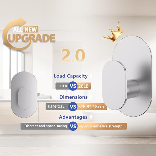 Aikzik Adhesive Towel Hooks - 4 Pack 26LB Heavy Duty Wall Sticky Waterproof Hooks for Hanging Coat, Towel, Robe, Wall Mount for Bathroom or Kitchen (Silver, Stainless Steel) - color: Silver-4